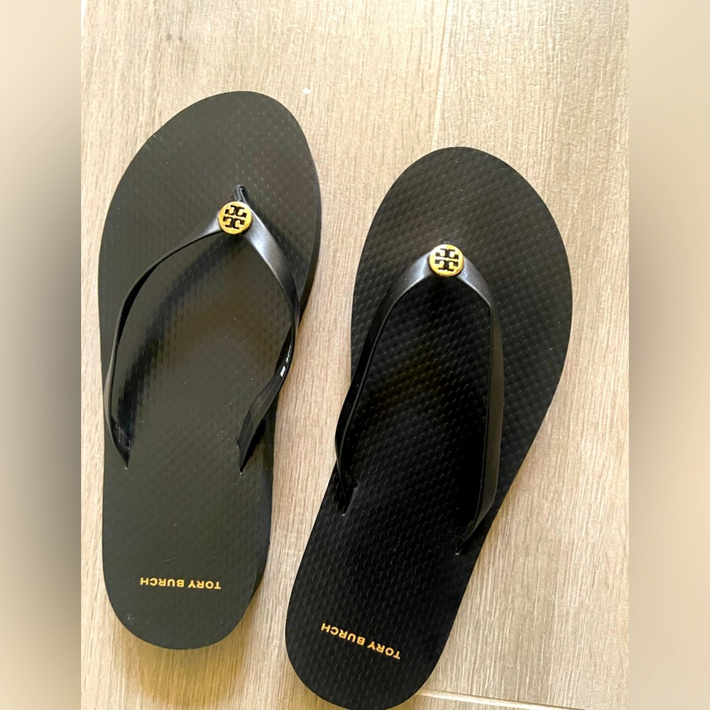 Tory Burch Wedge Flip Flops in black